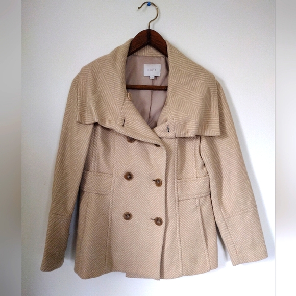 Ann Taylor LOFT Houndstooth Wool Pea Coat - Picture 1 of 5